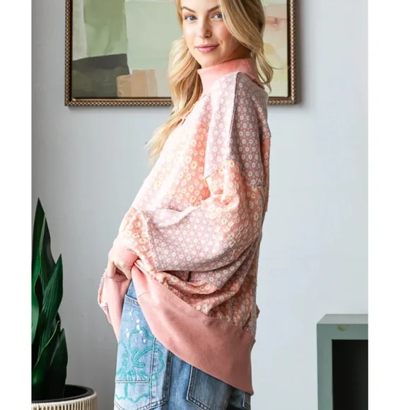 POL Women's Pink Floral Cowl Neck Sweater - Picture 3 of 7